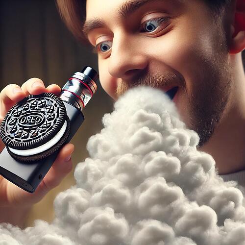 A_person_vaping_the_cream_filling_of_an_Oreo_cooki