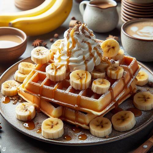 Waffles with Bananas and Cream