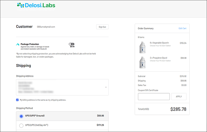 Delosi VG PG Shipping