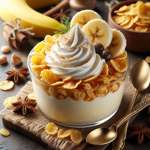 Vanilla Custard with Bananas and Corn Flakes